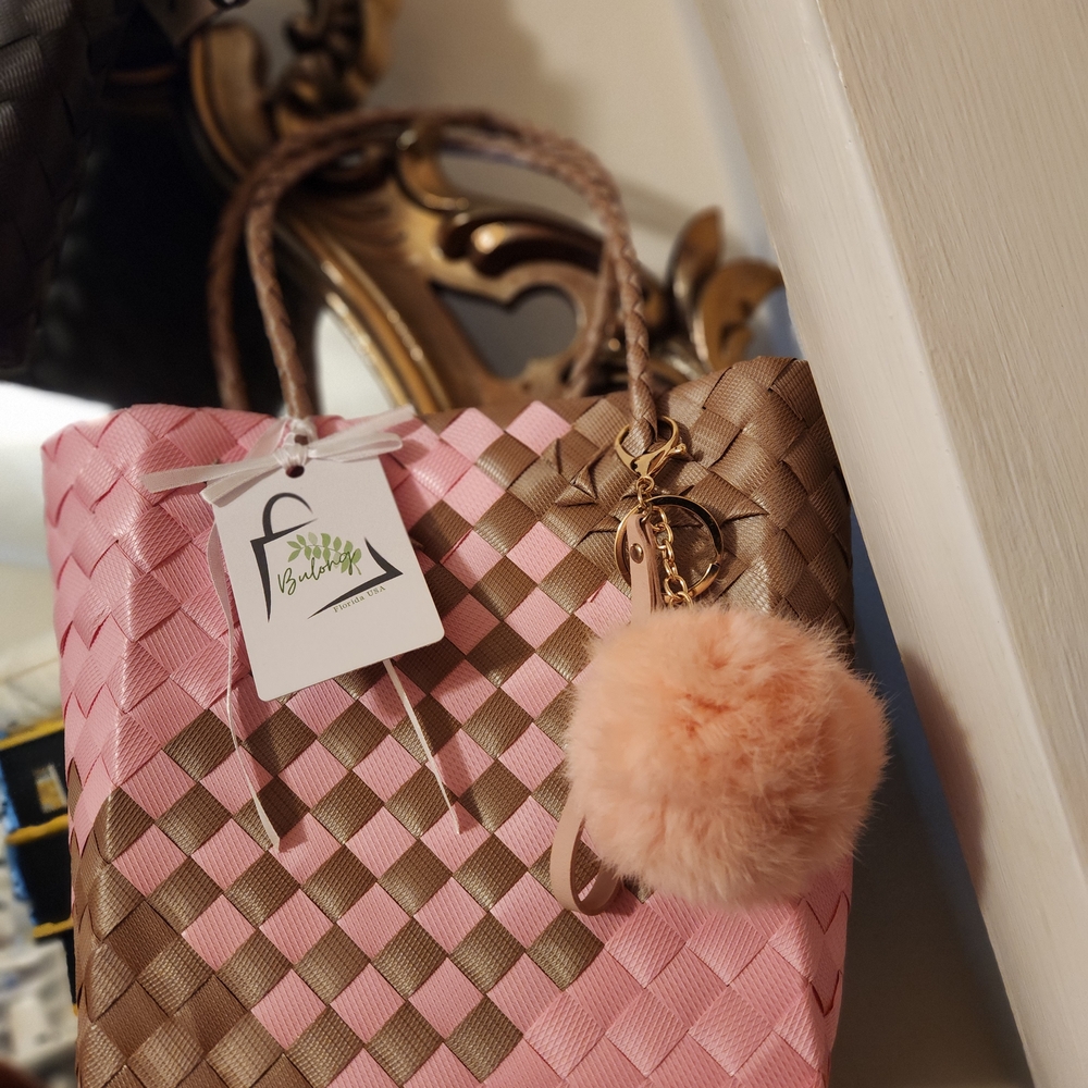 Pink and Brown Woven Tote Bag